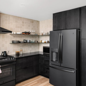 Modern warm neutral kitchen backsplash