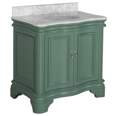 Katherine 36" Bath Vanity, Sage Green, Carrara Marble