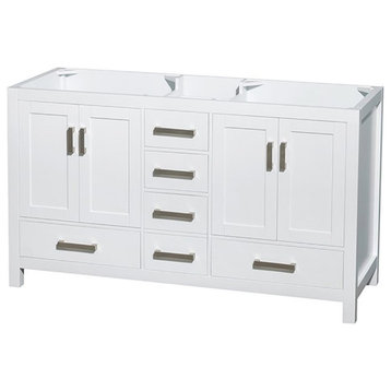 Wyndham Collection Sheffield 59" No Mirror Wood Double Bathroom Vanity in White
