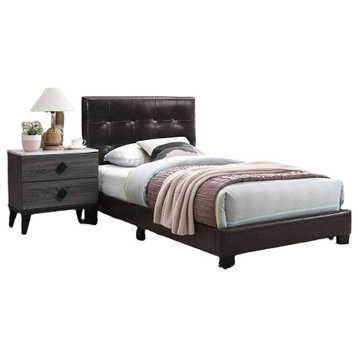 Thebes 3 Piece Queen Size Bedroom Set, Faux Leather