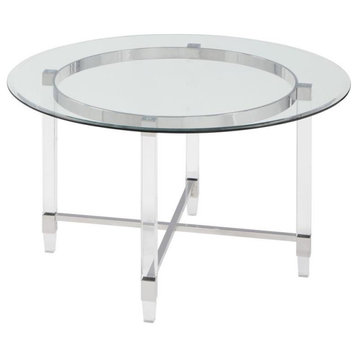 50" x 50" Glass Dining Table with Clear Acrylic Legs and Silver Stainless Steel