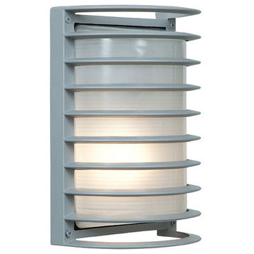 Bermuda LED Outdoor Bulkhead Wall Light, 11", Ribbed Frosted Glass Shade, Satin