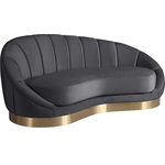 Meridian Furniture - Shelly Velvet Upholstered Chaise, Gray - Unwind and rest when you'rere seated on this Shelly velvet chaise featuring soft grey velvet upholstery. This lovely piece is just the thing to inject drama into your space whether used on its own or in combination with other items in the Shelly collection. The unique shell shape immediately commands attention, and the brushed gold stainless steel base cements the base in contemporary panache.