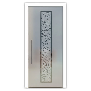 Pocket Glass Sliding Door with Frosted Desing, 28"x80", Recessed Grip Handle Black Carbon Steel, Semi-Private