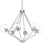 Progress Lighting - Progress Lighting Mod 6-Light Chandelier - Giving a nod to the space age with mid-century modern appeal, the six-light Mod chandelier features a sleek linear frame in a Polished Chrome finish. Clear, spherical glass shades offer the perfect focal point for vintage bulbs or reflector-style globes.