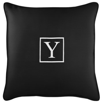 Sunbrella Embroidered Pillow 18, Hx18, Wx6, D, Canvas Black, Monogram "Y"