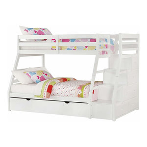 Wood Twin Size Loft Bed With Desk White Transitional