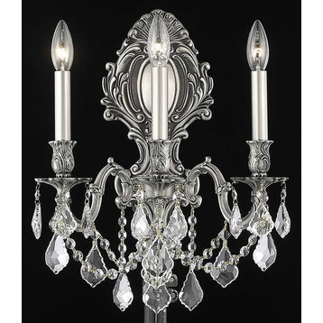 Elegant Monarch 3-Light Pewter Wall Sconce Clear Royal Cut Crystal