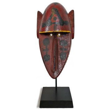 Consigned Red Bamana Leopard Mask on Stand