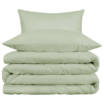 Cotton Blend Duvet Cover and Pillow Sham Set, Green, Full/Queen