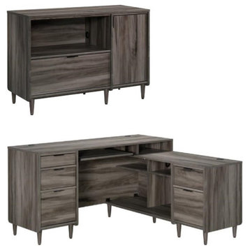 Home Square 2-Piece Set with L-Shaped Desk & Credenza For TVs Upto 46"
