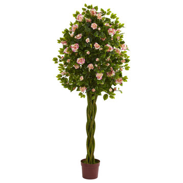 6' Rose Artificial Tree With Woven Trunk