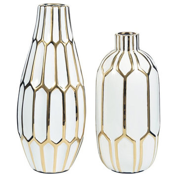 Ashley Mohsen 2 Piece Ceramic Vase Set in Gold and White