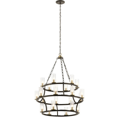 Kichler Mathias 41.5" 21 Light 3 Tier Chandelier, Ribbed Glass, Bronze