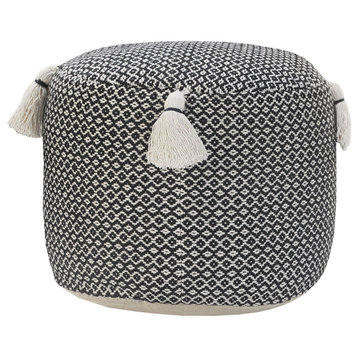 Handcrafted Modern Geometric Pouf with Tassels
