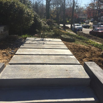Stained Concrete Driveway in Kensington MD with Retaining Wall and Walkway