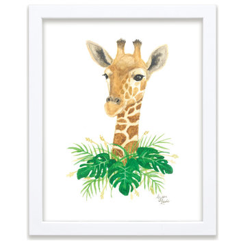 "Safari Littles" Giraffe Individual Framed Print, White, 18"x24"