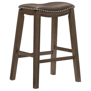 Lexicon Ordway 29" Faux Leather Saddle Bar Stool in Brown