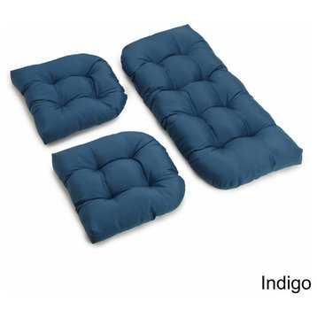 U-Shaped Twill Tufted Settee Cushions, 3-Piece Set, Indigo