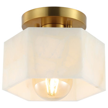 8" 1-Light Modern Contemporary Alabaster/Iron Hexagonal LED Semi Flush Mount