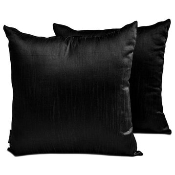 Black Art Silk 12"x24" Lumbar Pillow Cover Set of 2 Plain & Solid - Black Luxury
