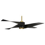 Minka Aire - Minka Aire Artemis IV LED 64" Ceiling Fan, Soft Brass with Matte Black Blades - Bulb Included: Yes