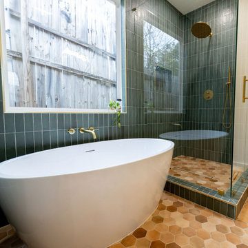Open Layout Master Bathroom with Hexagon Flooring - Pasadena