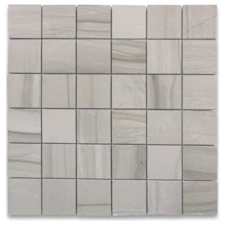 Athens Grey Marble 2x2" Square Mosaic Tile Haisa Dark Shower Polished, 1 sheet