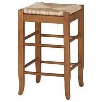 Bowery Hill 24" Solid Wood Square Rush Stationary Counter Stool in Oak
