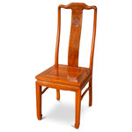 China Furniture and Arts - Rosewood Longevity Design Chair, Natural Rosewood - Made of solid rosewood, this chair is exquisitely hand-carved with the symbol of longevity sign in the center. Constructed with traditional joinery technique by artisans in China. Chair legs are designed with horizontal support bars, not only allow for structural support but also long lasting durability. To use as a dining chair or place a pair in a special spot in your living room. Hand applied natural rosewood finish enhances the beauty of the wood grains. Matching silk cushion sold separately