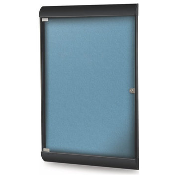 Ghent's Vinyl 42" x 28" 1 Door Bulletin Board with Black Frame in Ocean Blue