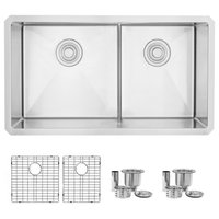 STYLISH 32" x 18" Stainless Steel Low Divider Undermount Kitchen Sink