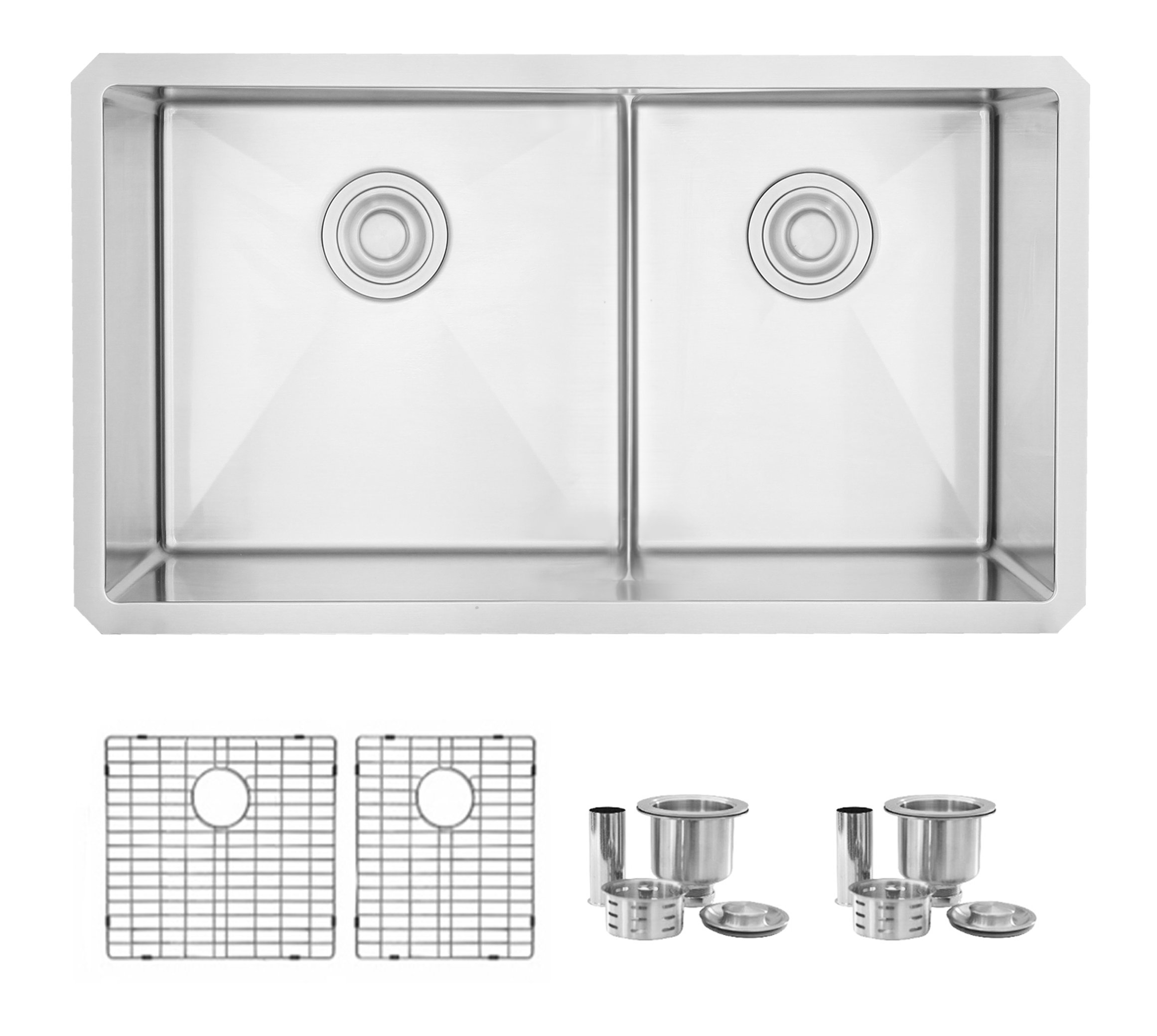STYLISH 32" x 18" Stainless Steel Low Divider Undermount Kitchen Sink