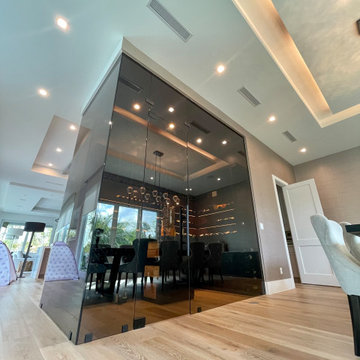 Glass-Enclosed, Transitional Style Wine Room
