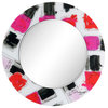 "Candy" Round Beveled Wall Mirror on Floating Printed Tempered Art Glass
