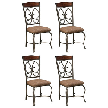 Set of 4 Dining Chair, Curved Metal Legs With Cushioned Polyester Seat, Brown