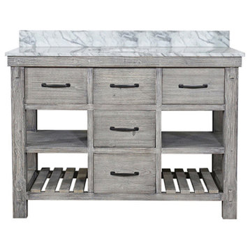 Single Fir Sink Vanity Driftwood With Carrara White Marble Top, Gray, 48"