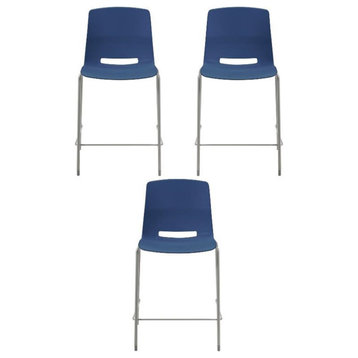 Home Square 25" Plastic Counter Stool in Navy - Set of 3