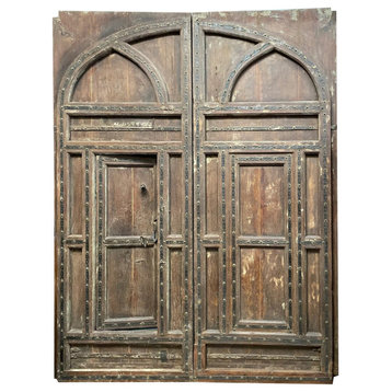Consigned Antique Indian Doors, Architectural Teak Iron Fortress Headboard Door