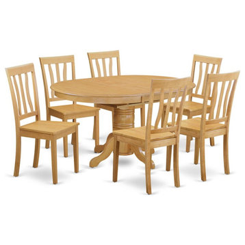 East West Furniture Avon 7-piece Wood Dining Set with Oval Table in Oak