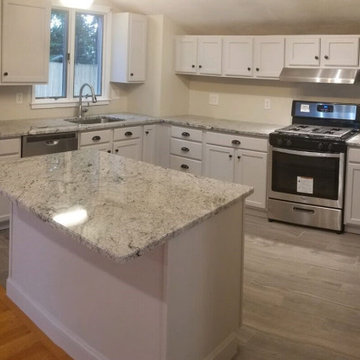 Kitchen Island and Countertops in Granite Silver Cloud