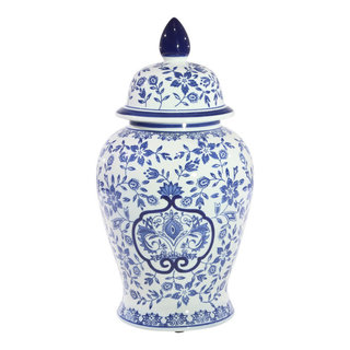 A&B Home 18 Porcelain Decorative Jar with Lid Blue White Floral Print Vase  Ginger Jar Centerpiece Decor