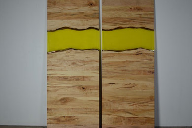 Modern Barn Doors with Yellow resin inlay