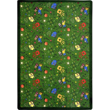 Joy Carpets Playful Patterns, Children'S Area Rug, Scribbles, 7'8"X10'9", Green