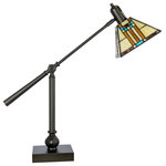 Dale Tiffany - Dale Tiffany TT90492 Mission Bank, 1-Light Table Lamp - Both attractive and functional, the Mission bank table lamp features more than 100 pieces of art glass, each individually hand rolled and set in copper foil. The mission style shade is done in a traditional window pattern in beige, blue, red and butterscotch. The base is a classic reader style with a fully adjustable arm and is finished in mica bronze. 23.5" H x 23.25" W. Shade 7" square. 1 x 60 W med base.  Shade Included.  Cube: 1.21Mission Bank One Light Table Lamp Mica Bronze Hand Rolled Art Glass *UL Approved: YES *Energy Star Qualified: n/a  *ADA Certified: n/a  *Number of Lights: Lamp: 1-*Wattage:60w E27 bulb(s) *Bulb Included:No *Bulb Type:E27 *Finish Type:Mica Bronze