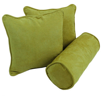 Double-Corded Solid Microsuede Throw Pillows With Inserts, Set of 3, Mojito Lime