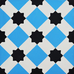 Moroccan Mosaic and Tile House - Ait Baha Handmade Cement Tile, Blue/Black, Sample - Wall And Floor Tile