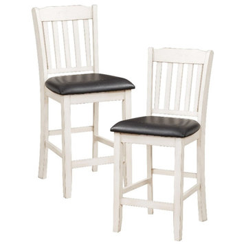 Lexicon Kiwi White Counter Height Chair with faux leather seat (Set of 2)