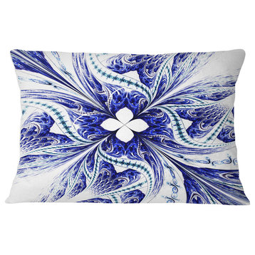Symmetrical Blue White Fractal Flower Floral Throw Pillow, 12"x20"