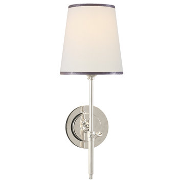 Bryant Sconce in Polished Nickel with Linen Shade with Silver Tape